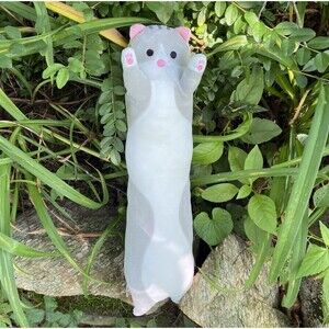 Lissidoll Long Plush Squishy Cat Kitten Kitty Gray Spotted  Pillow Stuffed 18"
